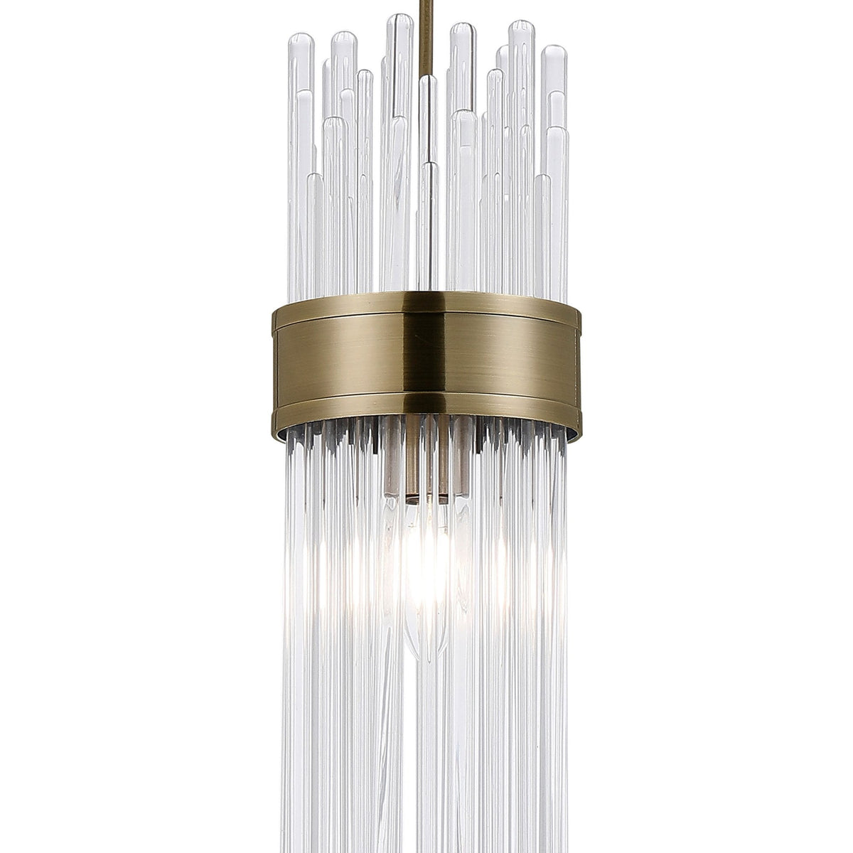 Clevedon IP44 Single Drop Pendant in Antique Brass with Clear Glass Rods