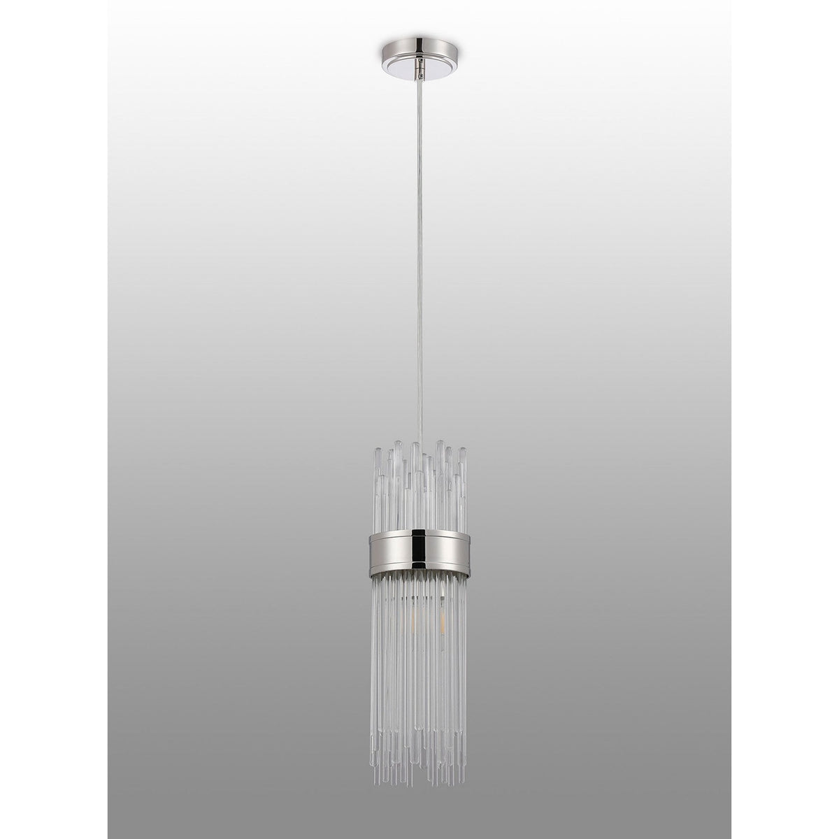 Clevedon IP44 Single Drop Pendant in Polished Nickel with Clear Glass Rods