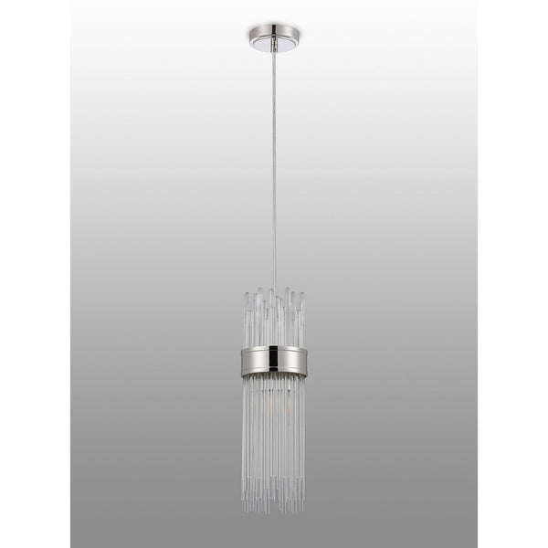 Clevedon IP44 Single Drop Pendant in Polished Nickel with Clear Glass Rods