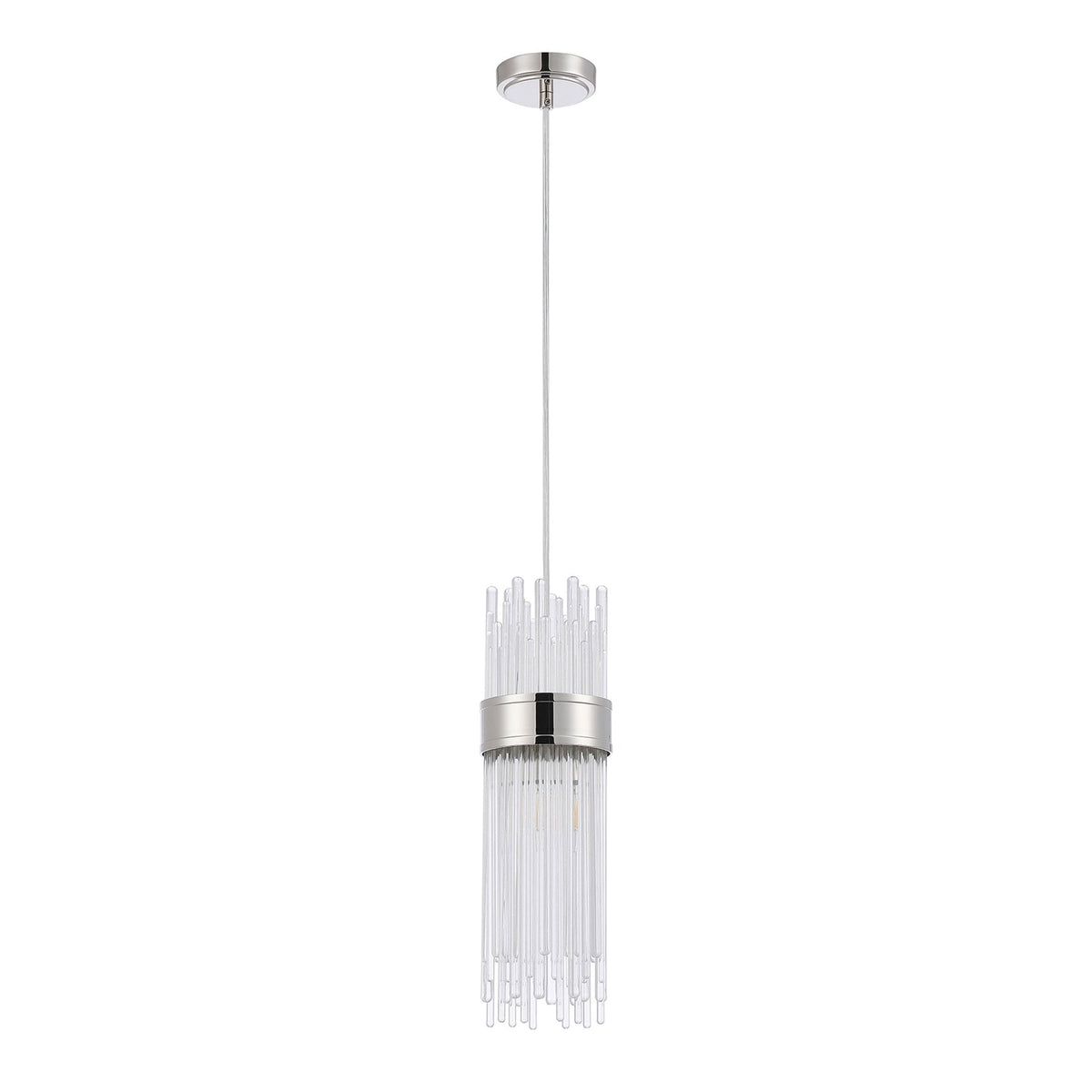 Clevedon IP44 Single Drop Pendant in Polished Nickel with Clear Glass Rods