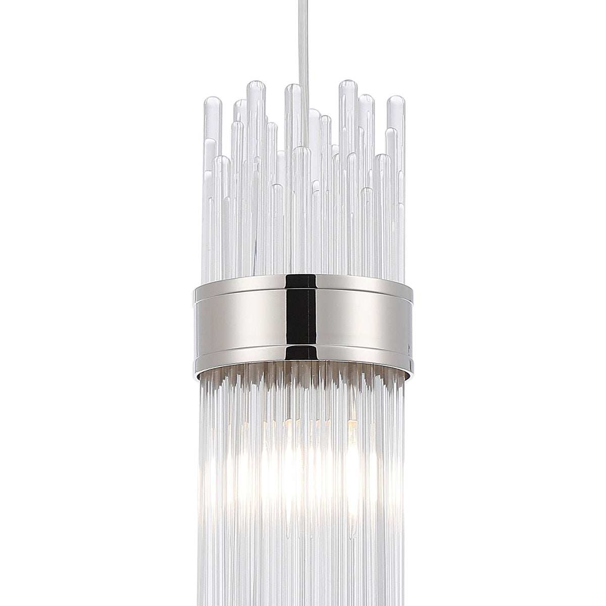 Clevedon IP44 Single Drop Pendant in Polished Nickel with Clear Glass Rods
