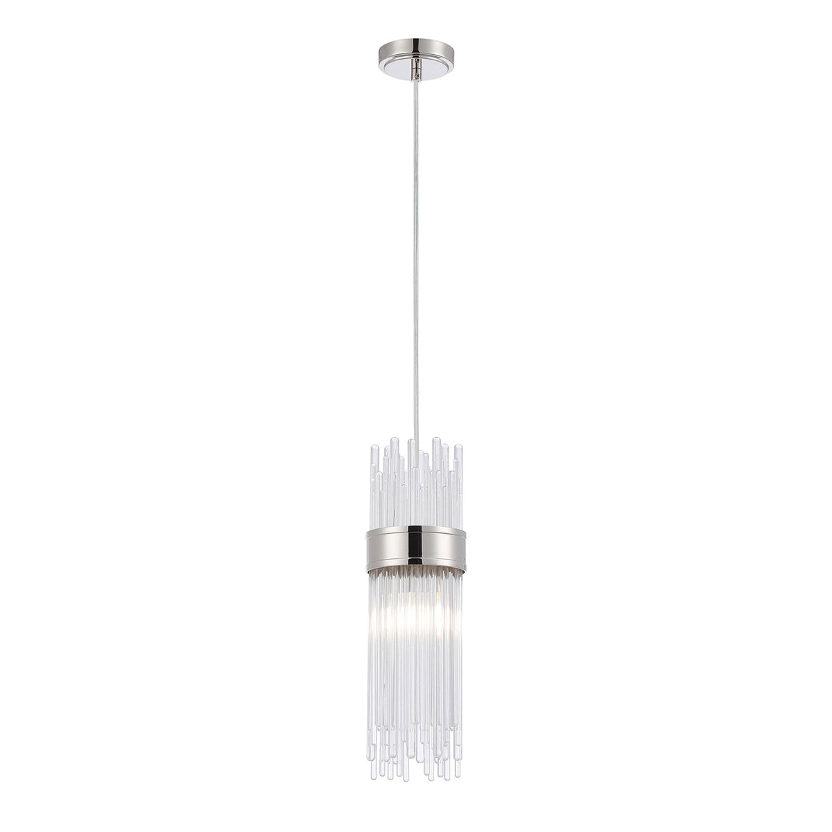 Clevedon IP44 Single Drop Pendant in Polished Nickel with Clear Glass Rods