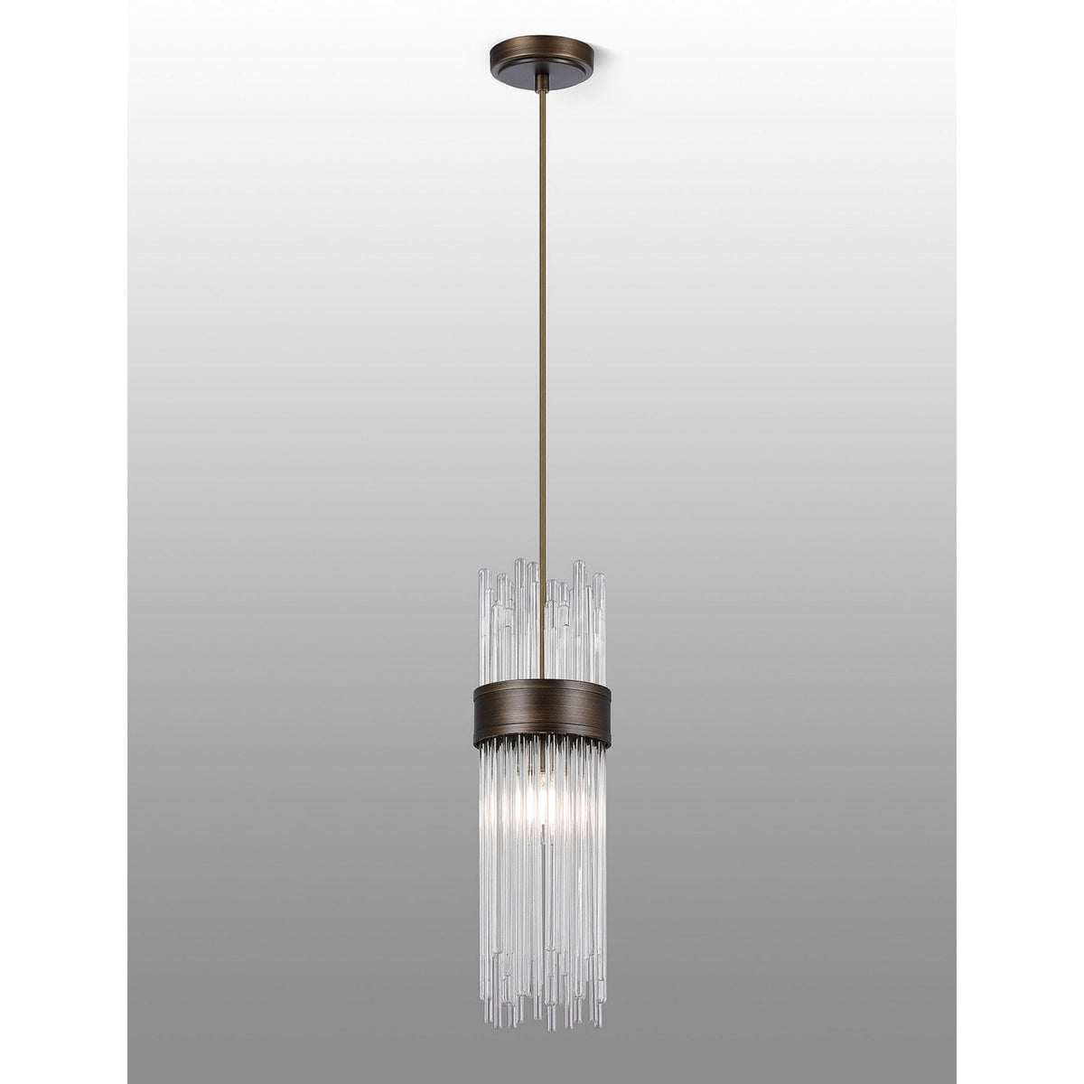 Clevedon IP44 Single Drop Pendant in Bronze with Clear Glass Rods