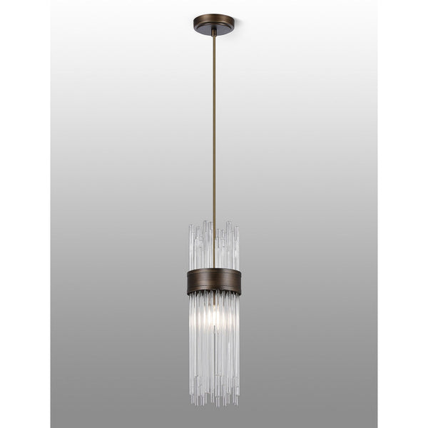 Clevedon IP44 Single Drop Pendant in Bronze with Clear Glass Rods