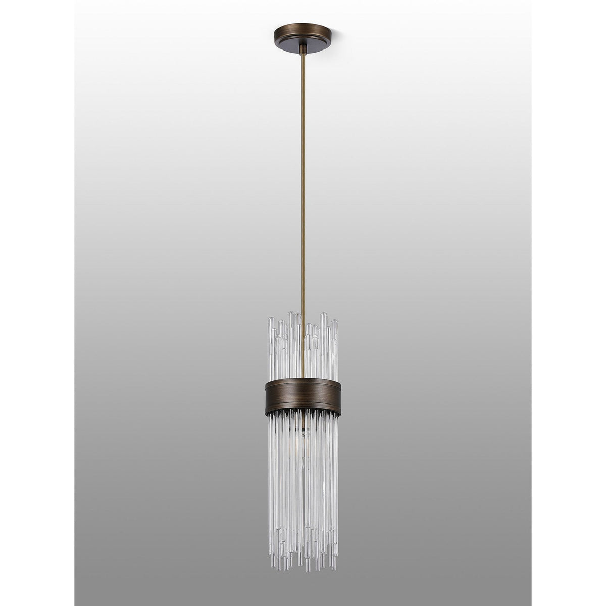 Clevedon IP44 Single Drop Pendant in Bronze with Clear Glass Rods