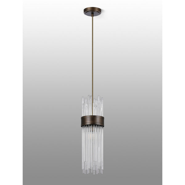 Clevedon IP44 Single Drop Pendant in Bronze with Clear Glass Rods