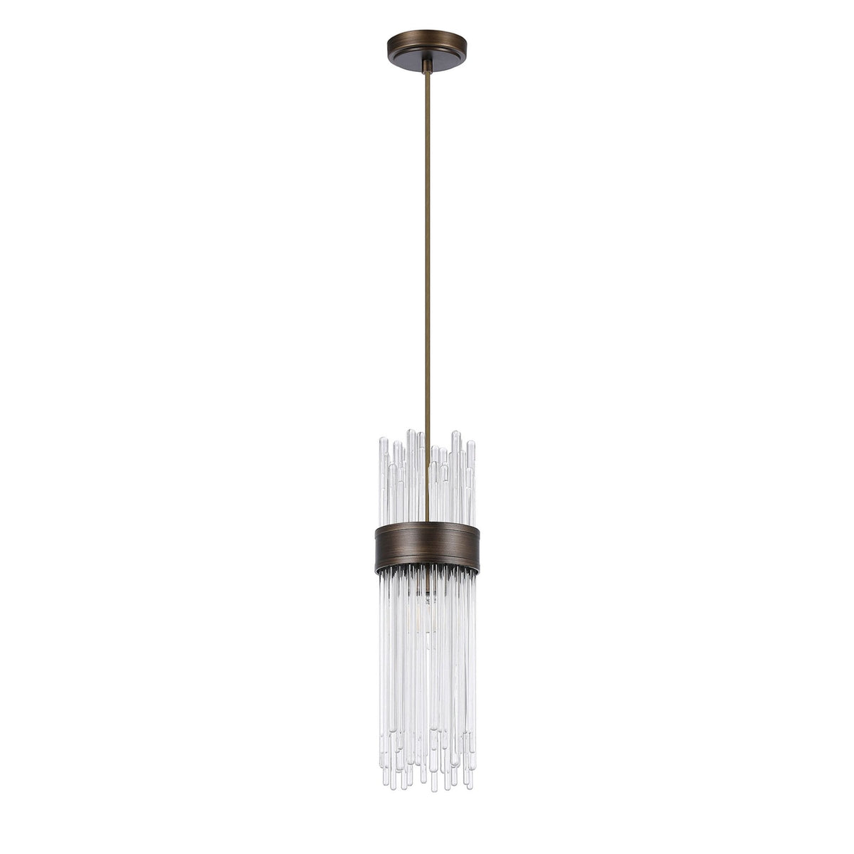 Clevedon IP44 Single Drop Pendant in Bronze with Clear Glass Rods
