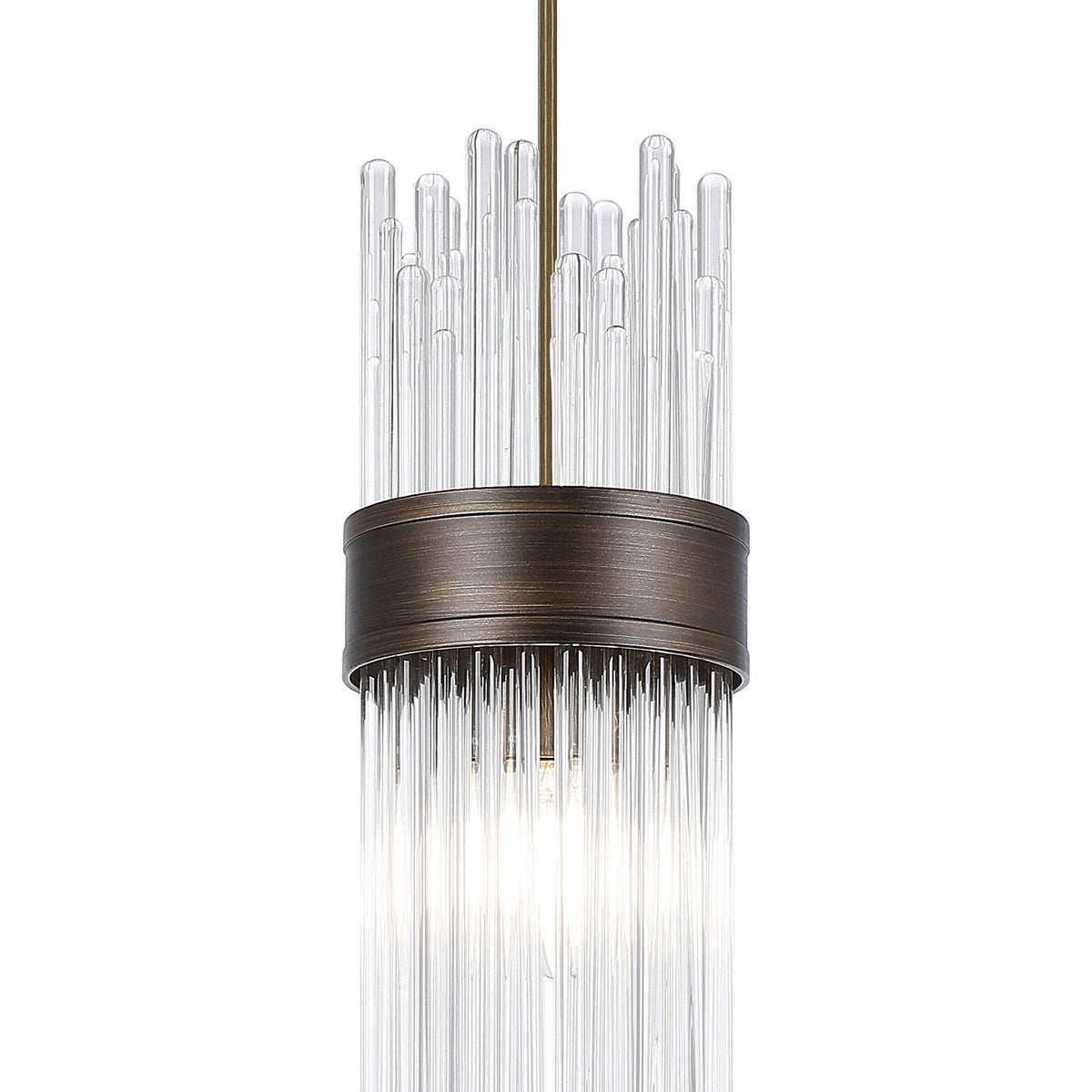 Clevedon IP44 Single Drop Pendant in Bronze with Clear Glass Rods