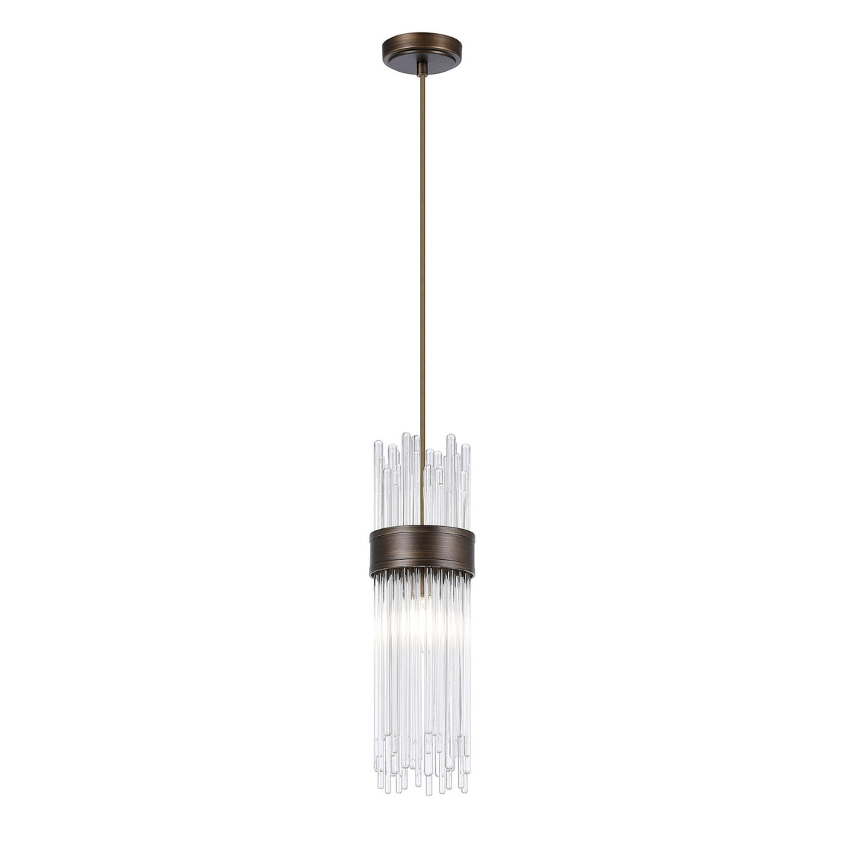 Clevedon IP44 Single Drop Pendant in Bronze with Clear Glass Rods