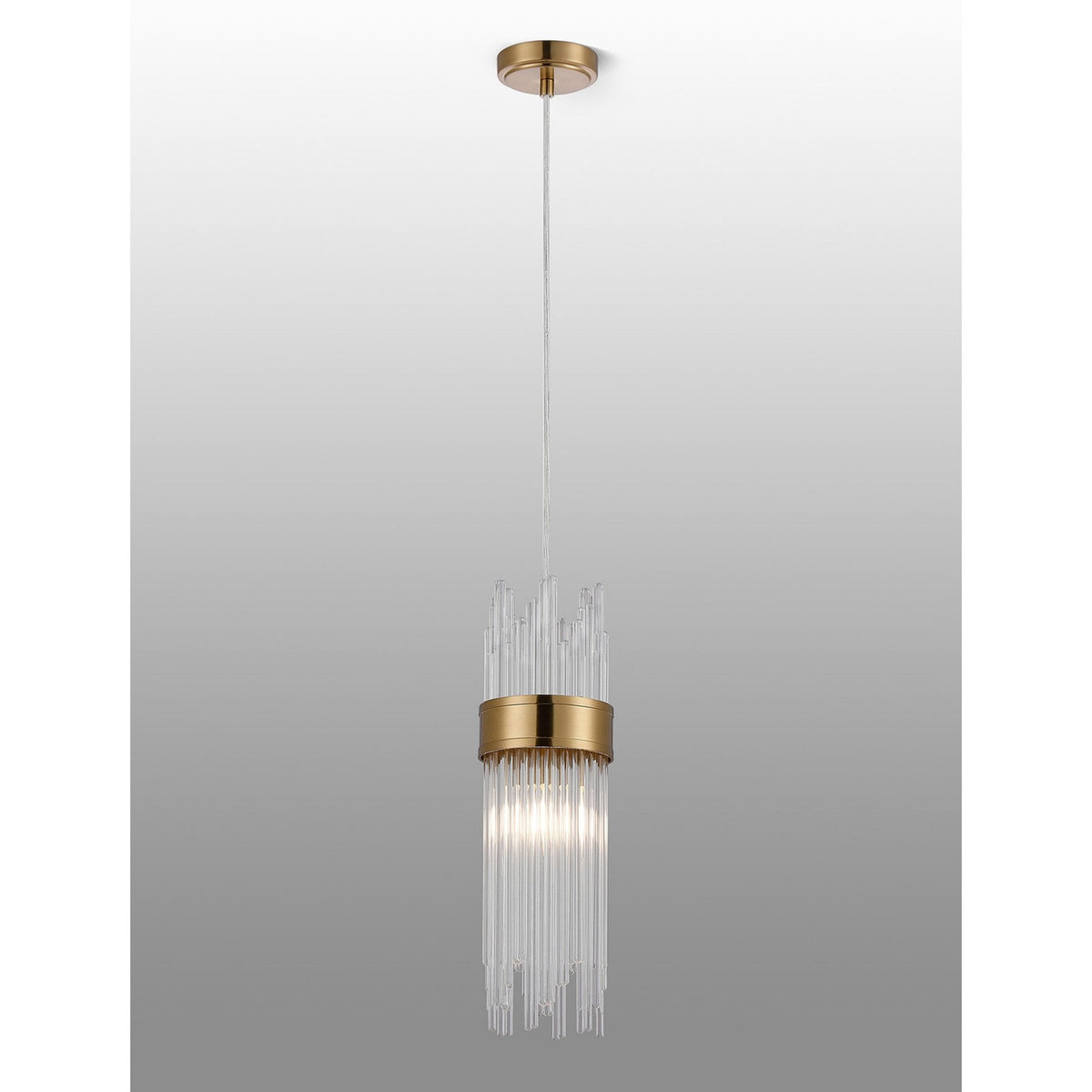 Clevedon IP44 Single Drop Pendant in Gold with Clear Glass Rods
