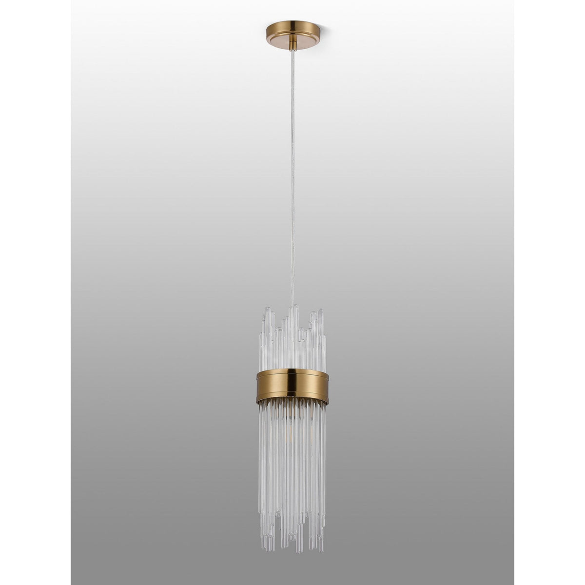 Clevedon IP44 Single Drop Pendant in Gold with Clear Glass Rods