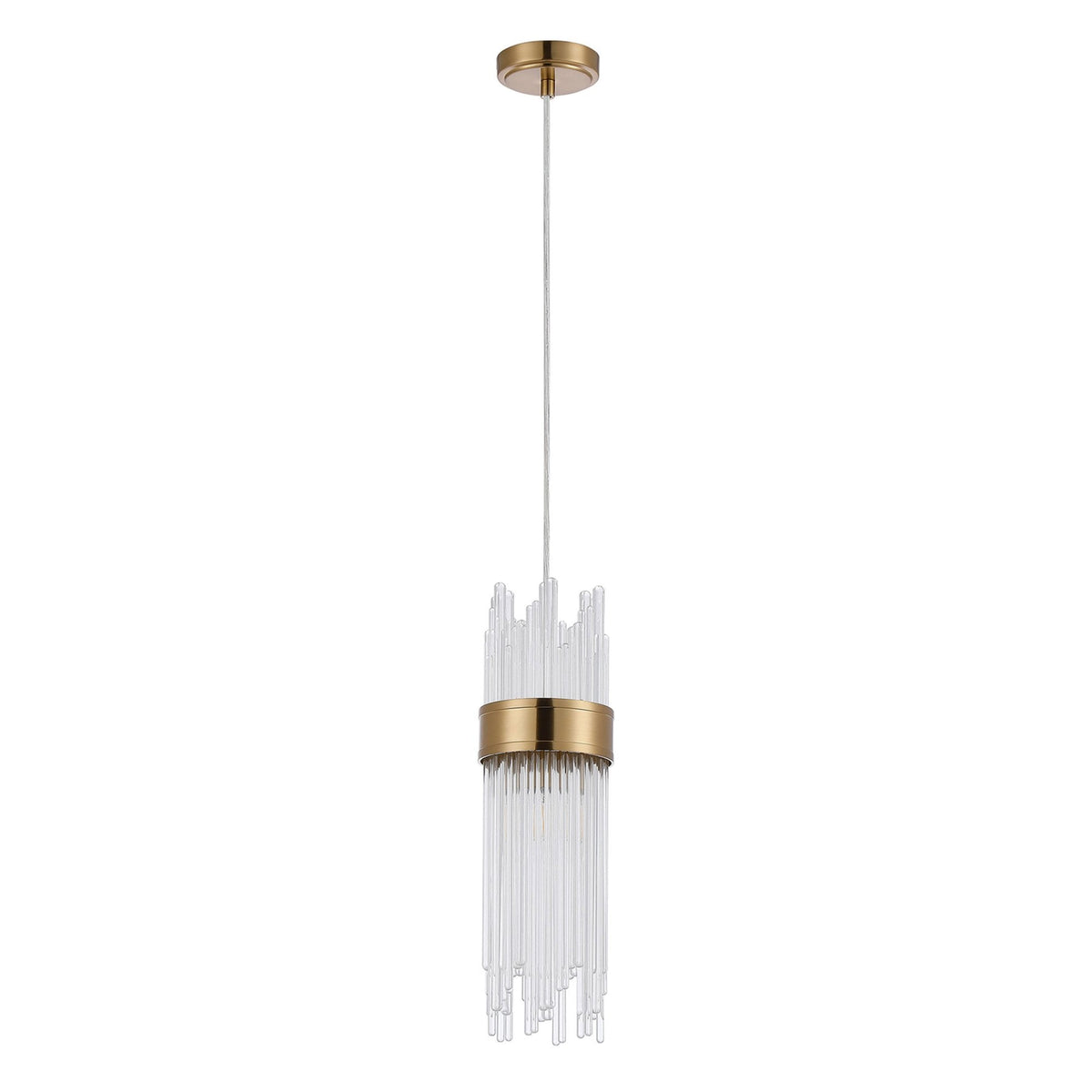 Clevedon IP44 Single Drop Pendant in Gold with Clear Glass Rods