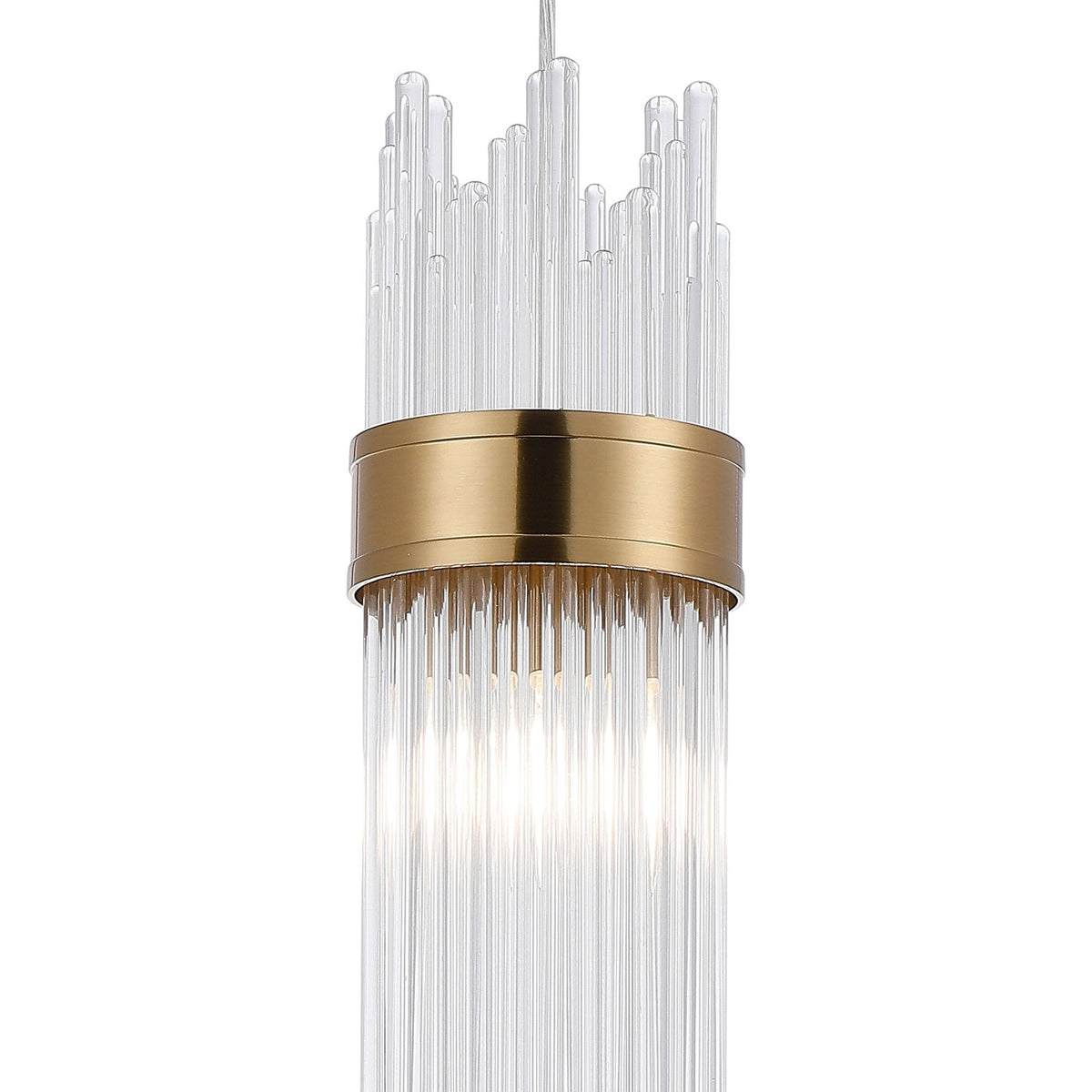 Clevedon IP44 Single Drop Pendant in Gold with Clear Glass Rods