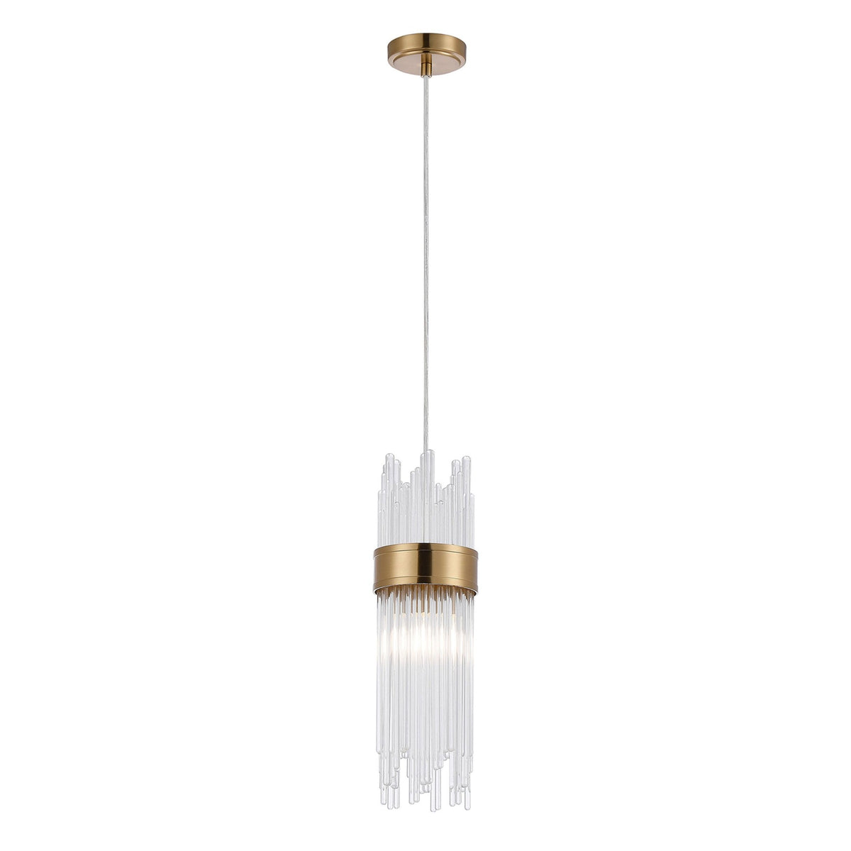 Clevedon IP44 Single Drop Pendant in Gold with Clear Glass Rods