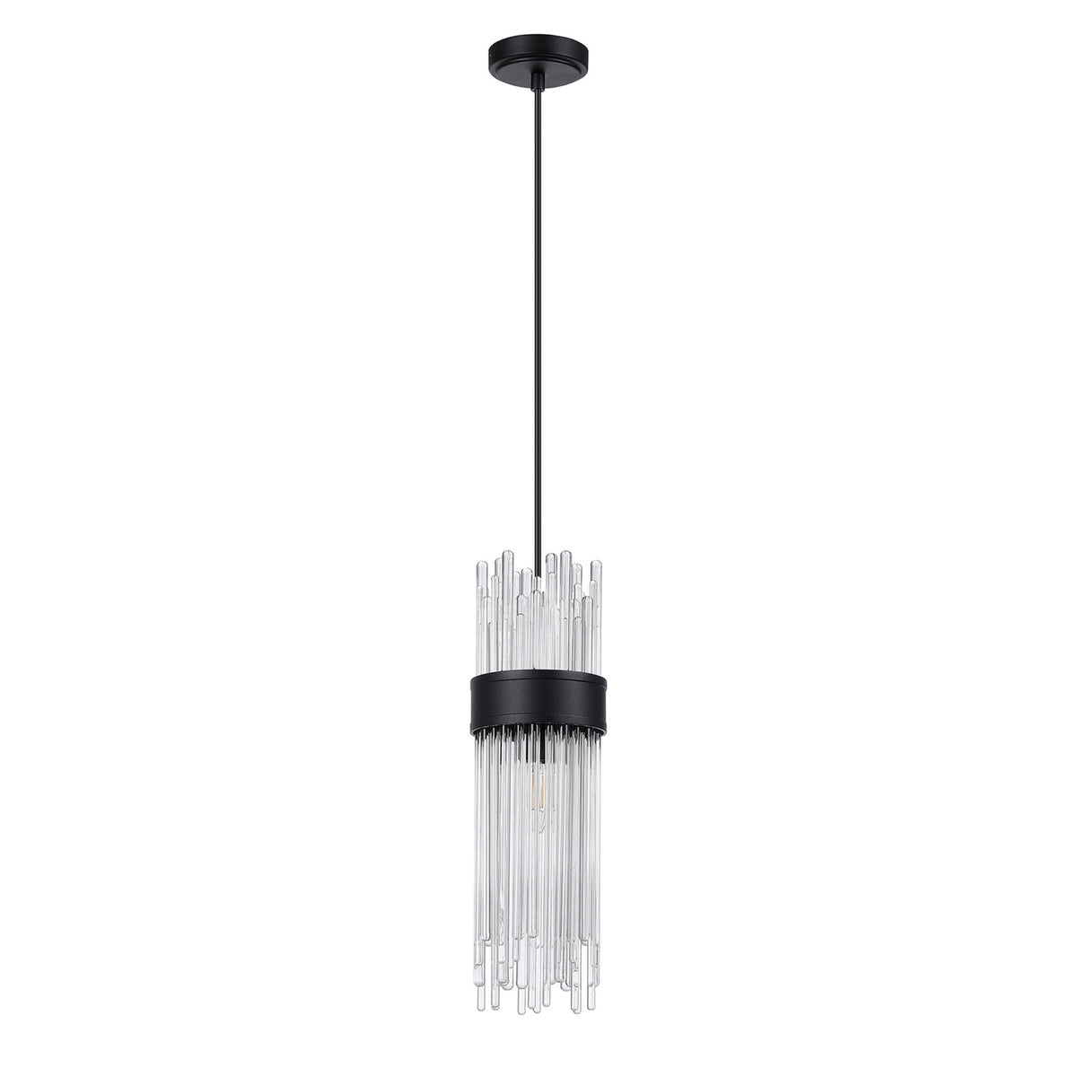 Clevedon IP44 Single Drop Pendant in Satin Black with Clear Glass Rods