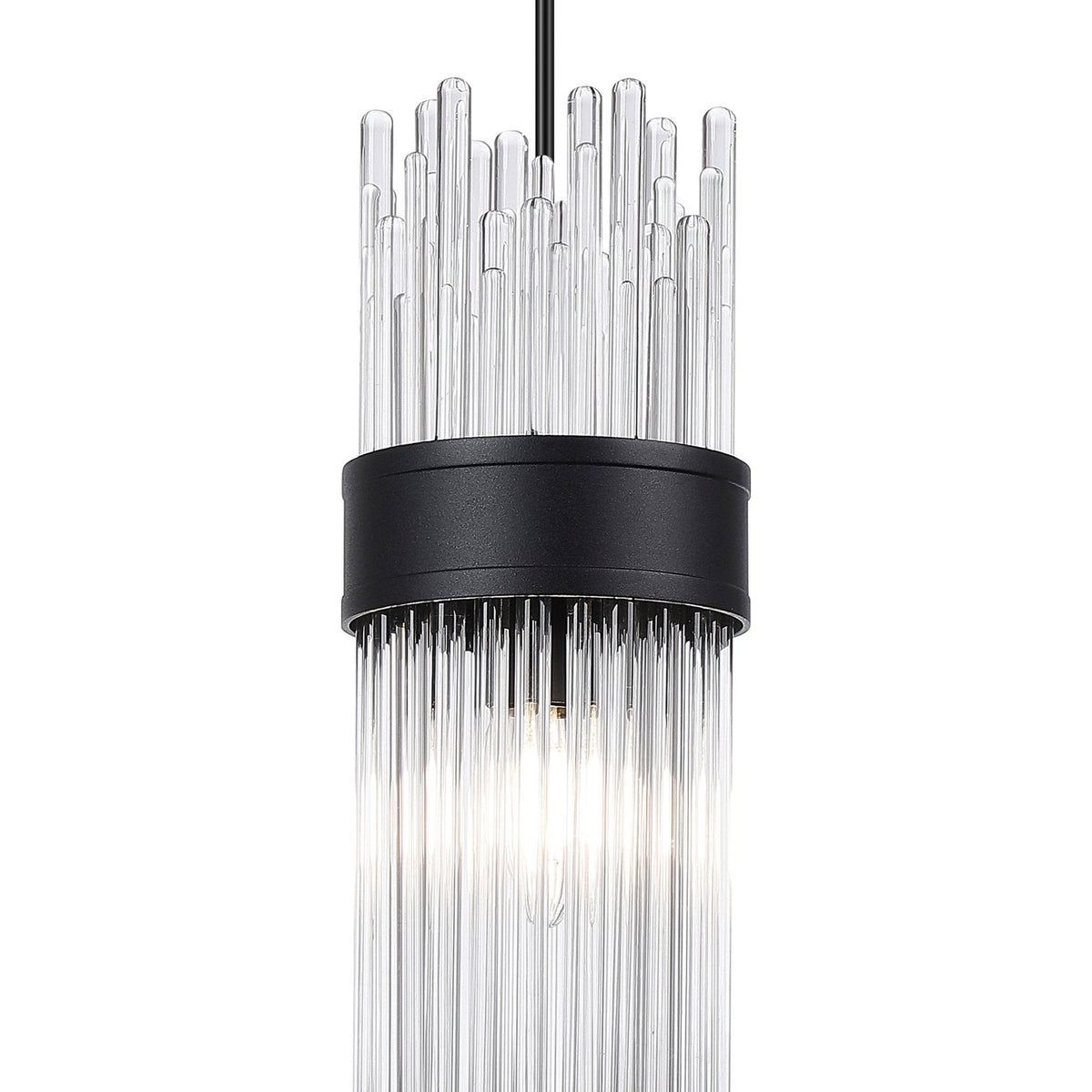 Clevedon IP44 Single Drop Pendant in Satin Black with Clear Glass Rods