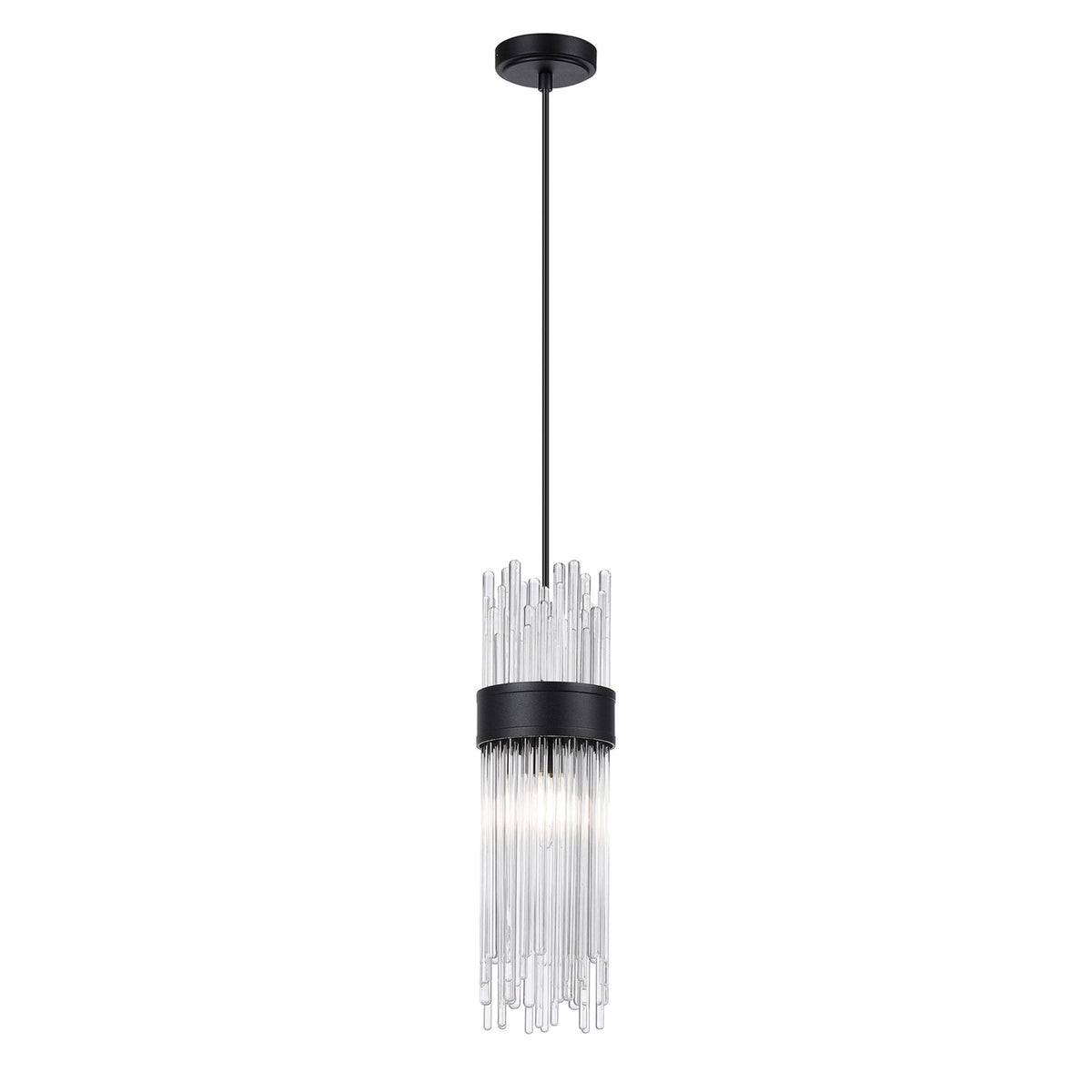 Clevedon IP44 Single Drop Pendant in Satin Black with Clear Glass Rods