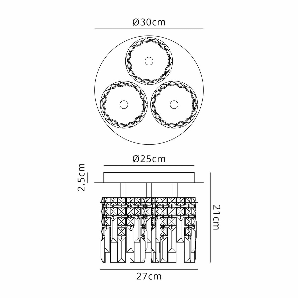 Atherton IP44 30cm Flush Ceiling Light in Chrome with Clear Crystal Pieces