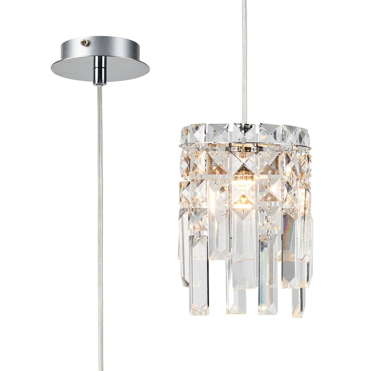 Atherton IP44 Single Drop Pendant in Chrome with Clear Crystal Pieces