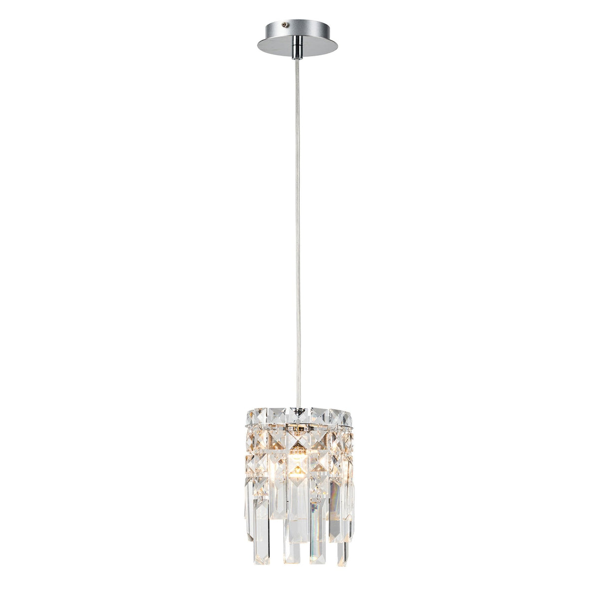 Atherton IP44 Single Drop Pendant in Chrome with Clear Crystal Pieces