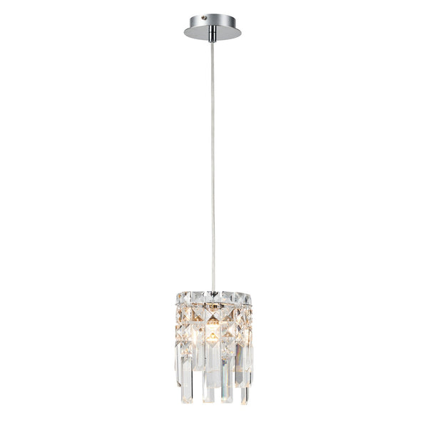 Atherton IP44 Single Drop Pendant in Chrome with Clear Crystal Pieces