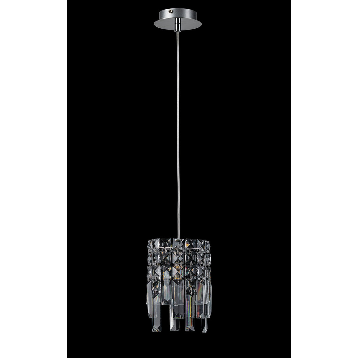 Atherton IP44 Single Drop Pendant in Chrome with Clear Crystal Pieces