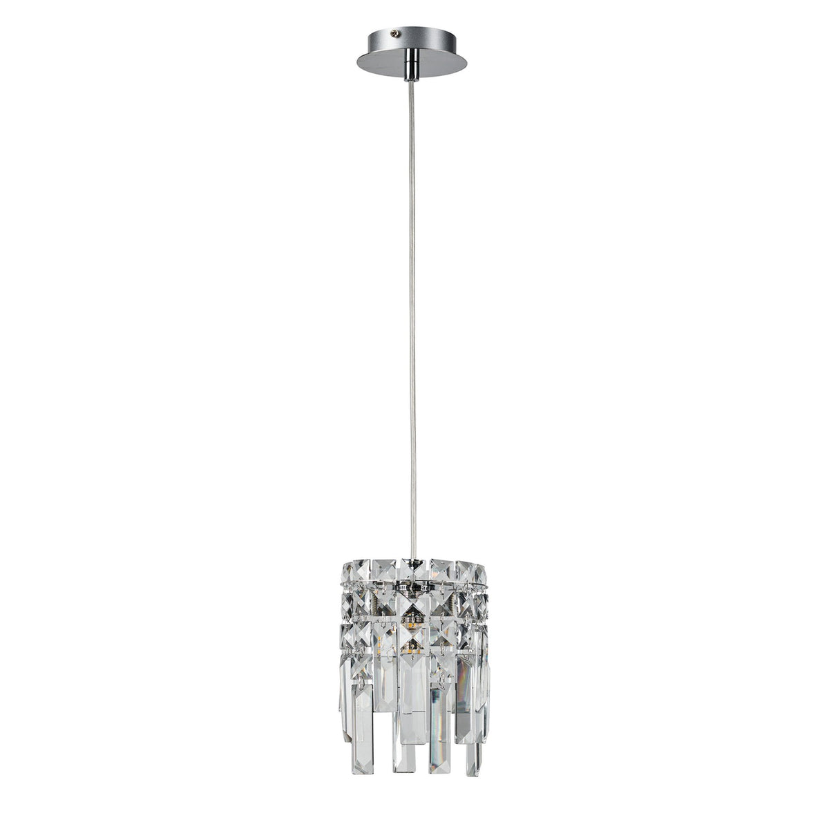 Atherton IP44 Single Drop Pendant in Chrome with Clear Crystal Pieces