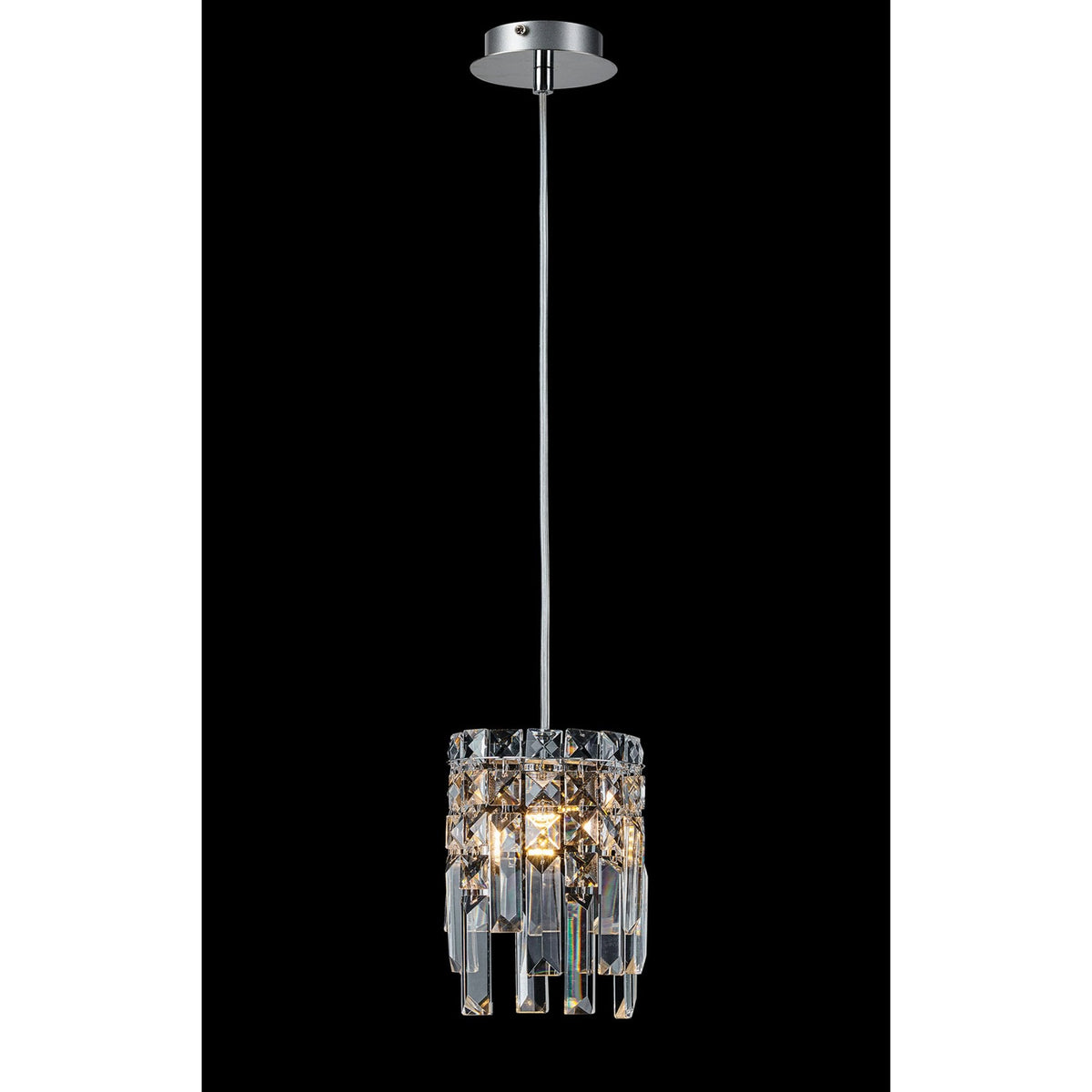 Atherton IP44 Single Drop Pendant in Chrome with Clear Crystal Pieces