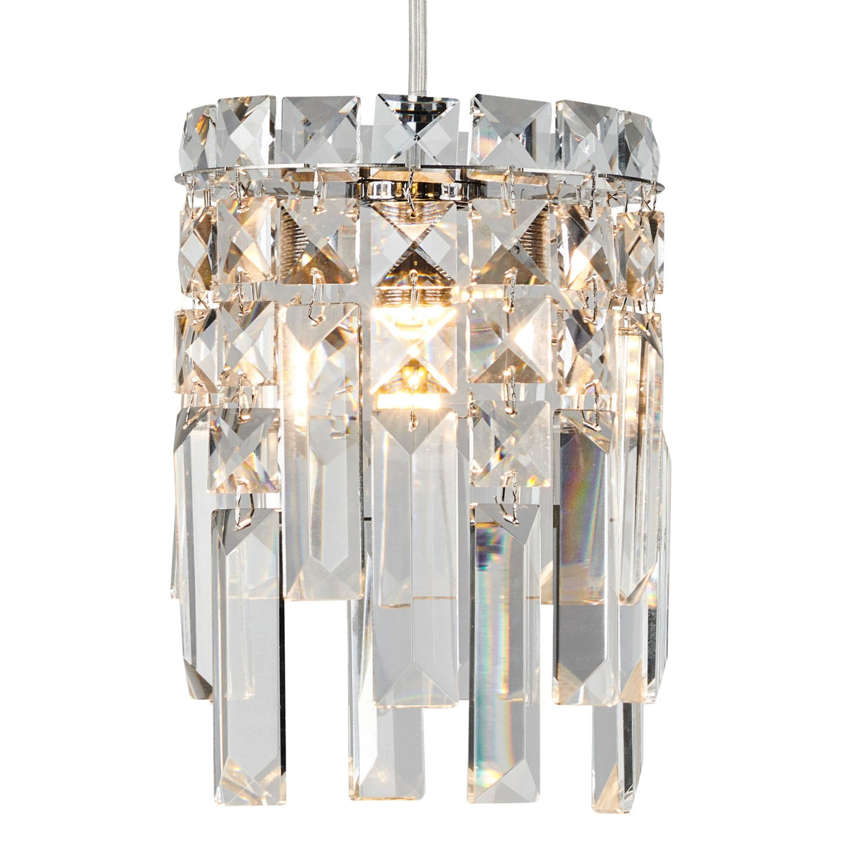 Atherton IP44 Single Drop Pendant in Chrome with Clear Crystal Pieces