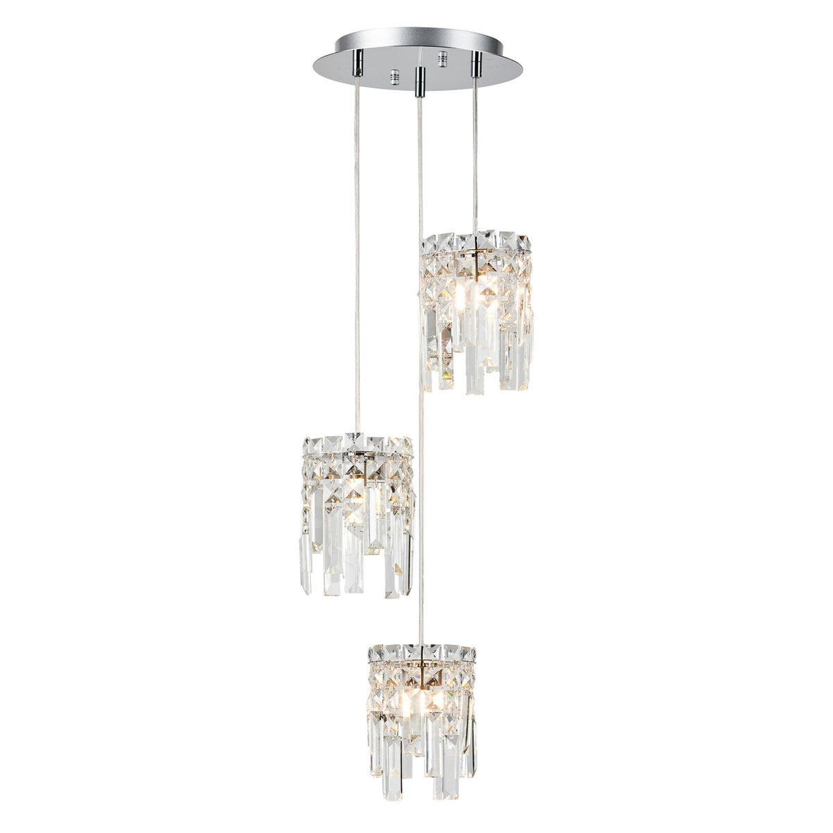 Atherton IP44 Triple Drop Pendant in Chrome with Clear Crystal Pieces