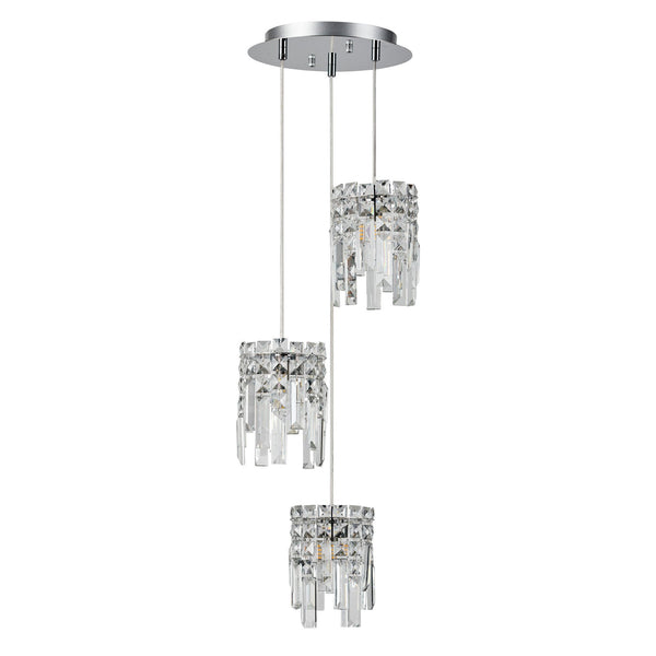 Atherton IP44 Triple Drop Pendant in Chrome with Clear Crystal Pieces