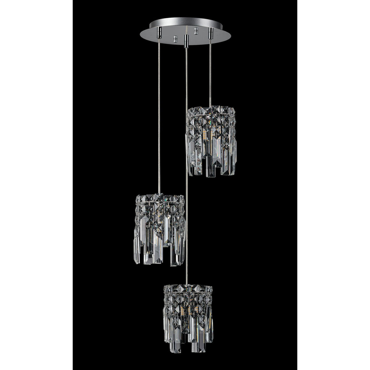 Atherton IP44 Triple Drop Pendant in Chrome with Clear Crystal Pieces