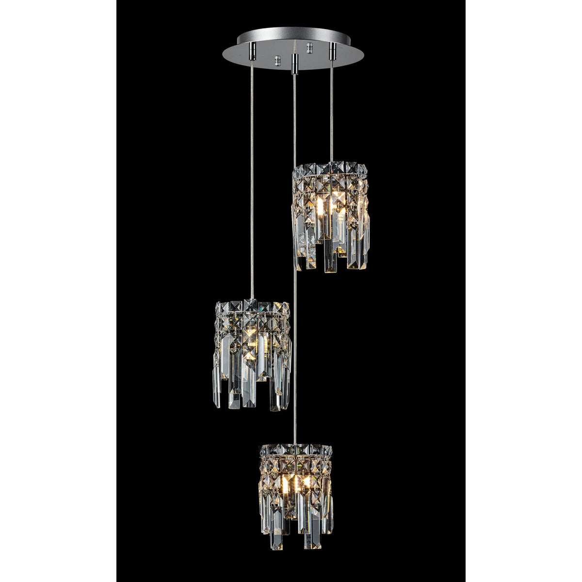 Atherton IP44 Triple Drop Pendant in Chrome with Clear Crystal Pieces