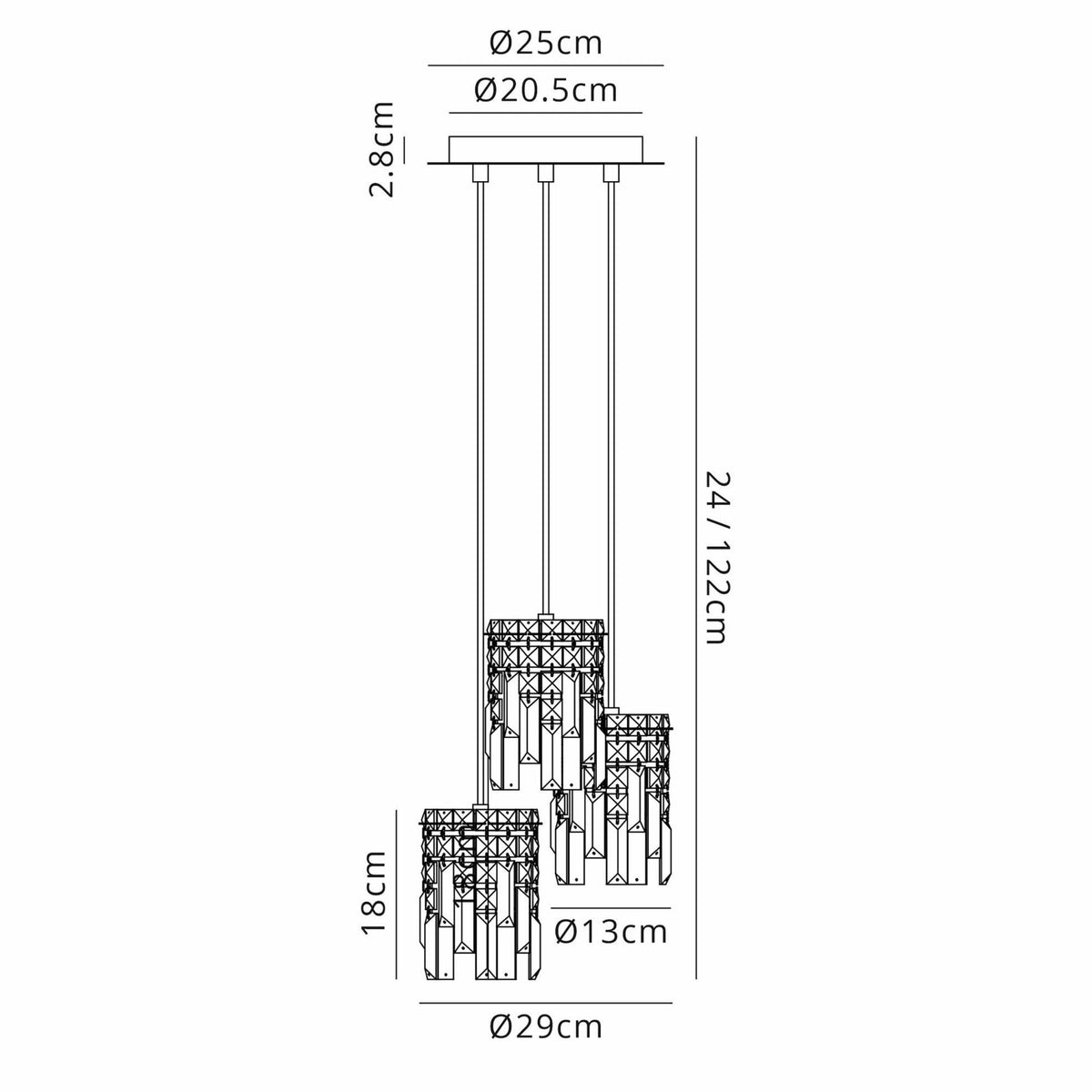Atherton IP44 Triple Drop Pendant in Chrome with Clear Crystal Pieces