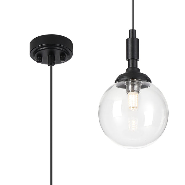 Loughton IP44 Single Drop Pendant in Satin Black with Smooth Round Glass Clear Diffuser