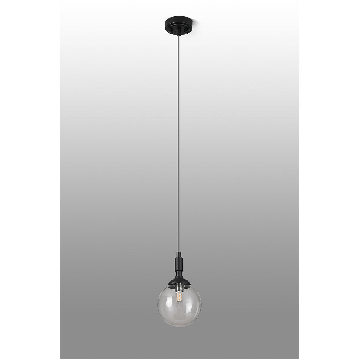 Loughton IP44 Single Drop Pendant in Satin Black with Smooth Round Glass Clear Diffuser