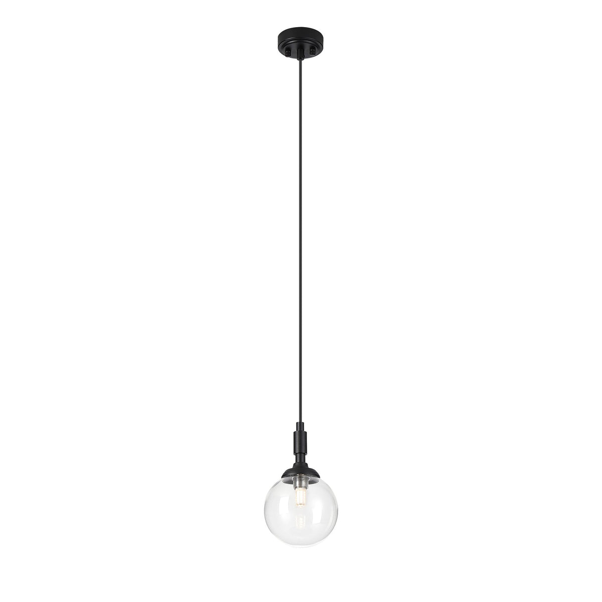 Loughton IP44 Single Drop Pendant in Satin Black with Smooth Round Glass Clear Diffuser