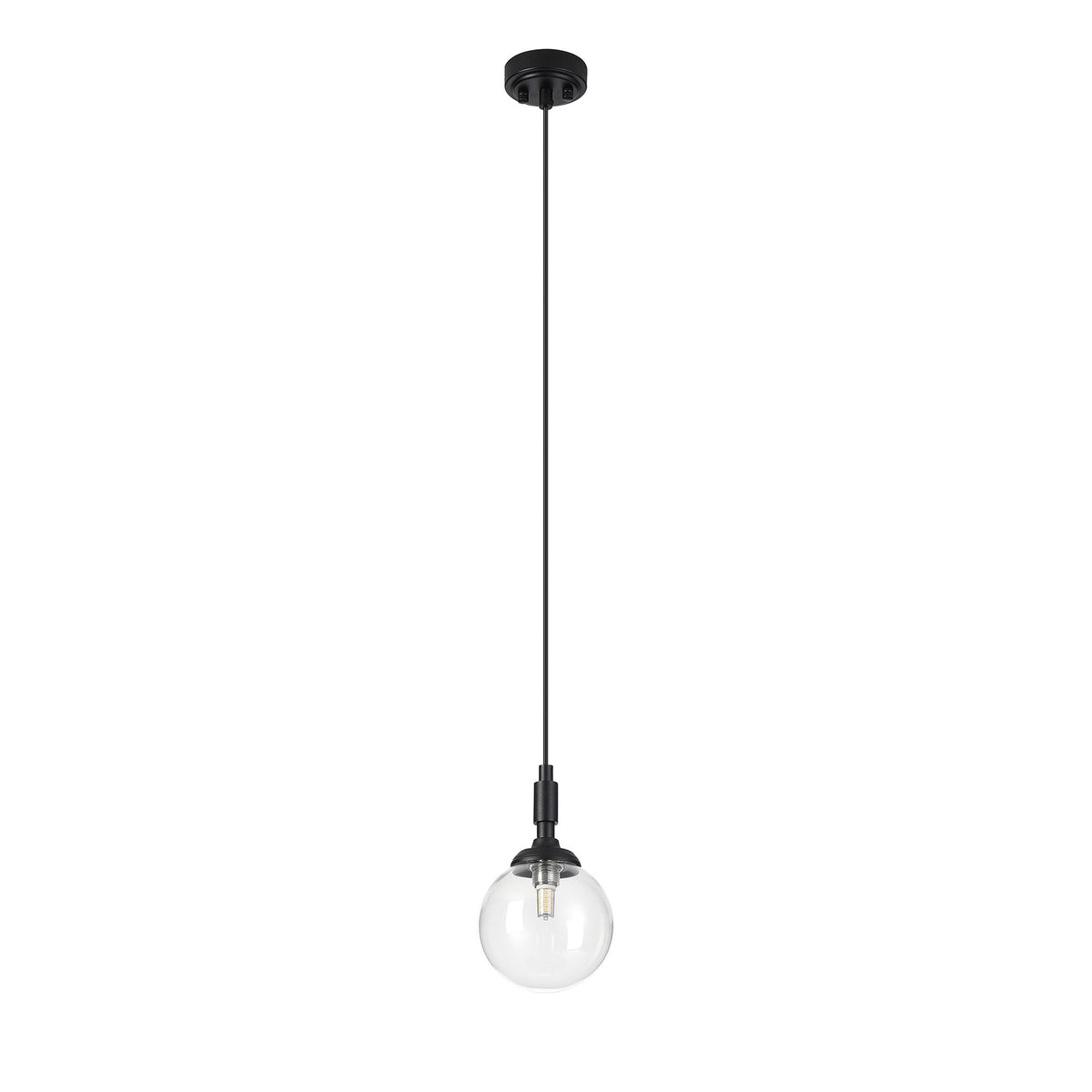 Loughton IP44 Single Drop Pendant in Satin Black with Smooth Round Glass Clear Diffuser