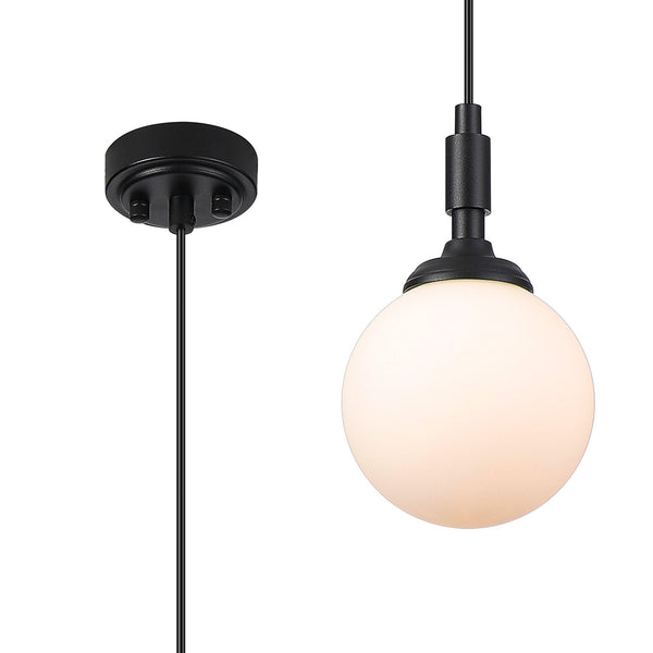 Loughton IP44 Single Drop Pendant in Satin Black with Smooth Round Glass Opal Diffuser