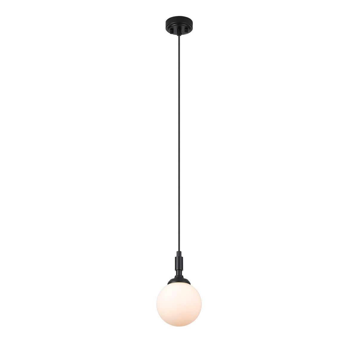 Loughton IP44 Single Drop Pendant in Satin Black with Smooth Round Glass Opal Diffuser