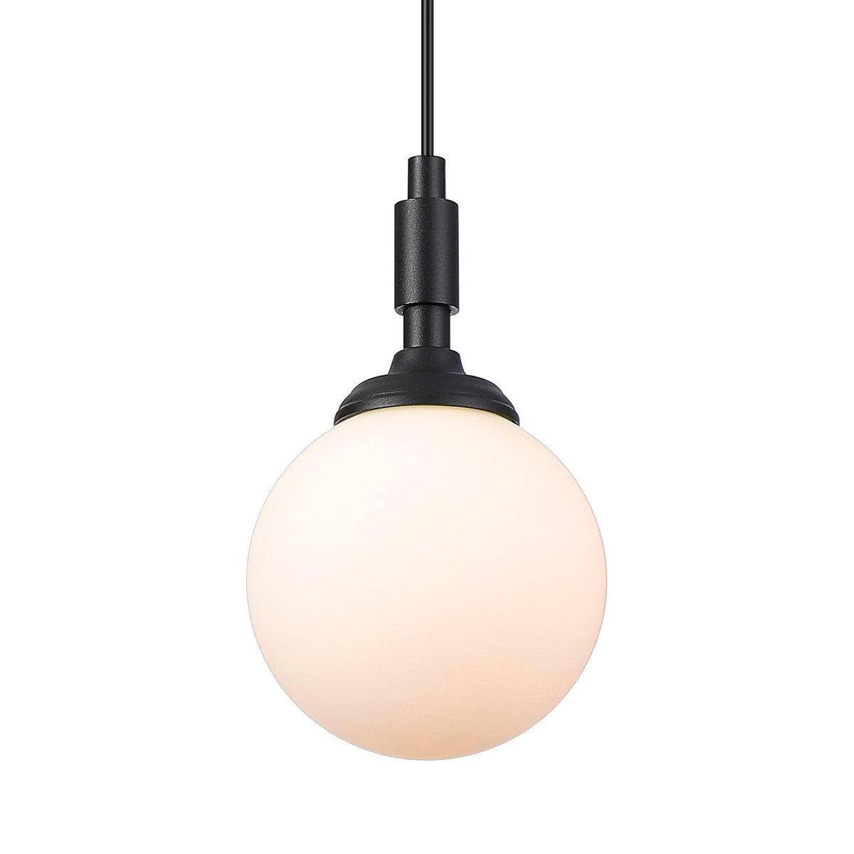 Loughton IP44 Single Drop Pendant in Satin Black with Smooth Round Glass Opal Diffuser
