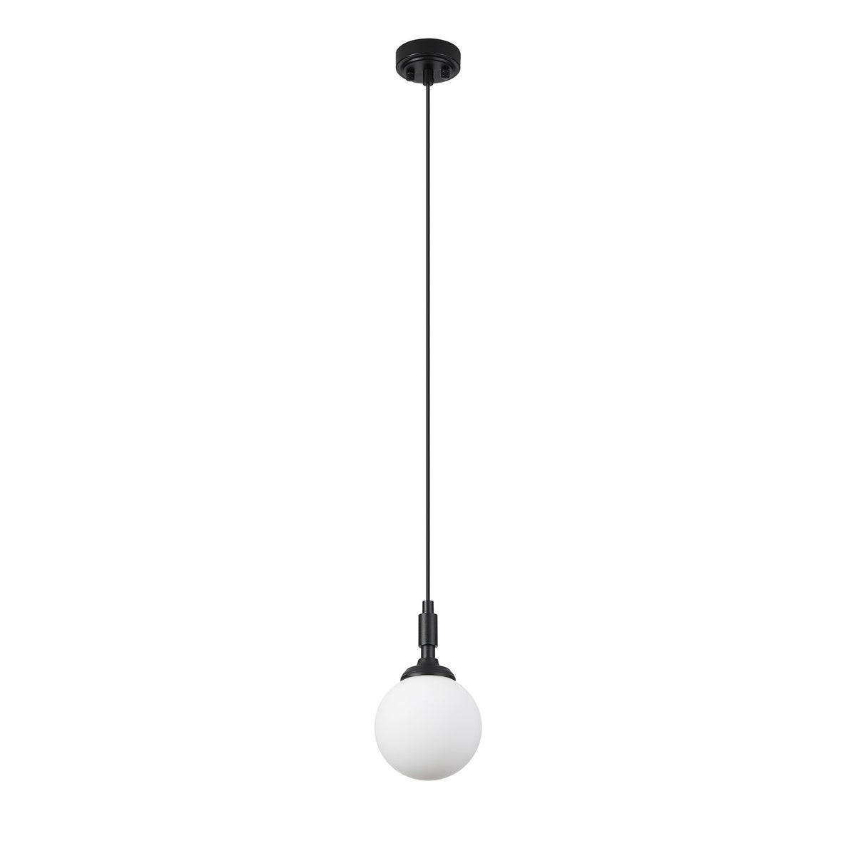 Loughton IP44 Single Drop Pendant in Satin Black with Smooth Round Glass Opal Diffuser