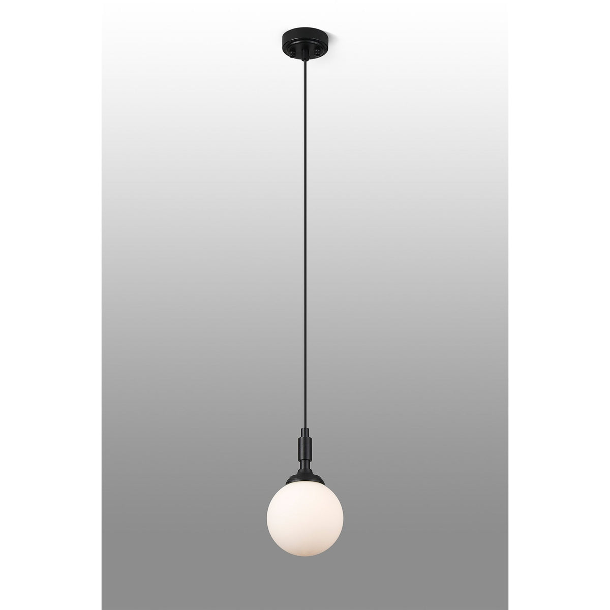 Loughton IP44 Single Drop Pendant in Satin Black with Smooth Round Glass Opal Diffuser
