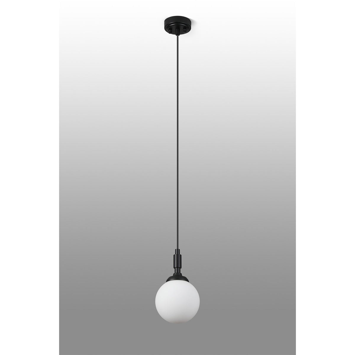 Loughton IP44 Single Drop Pendant in Satin Black with Smooth Round Glass Opal Diffuser