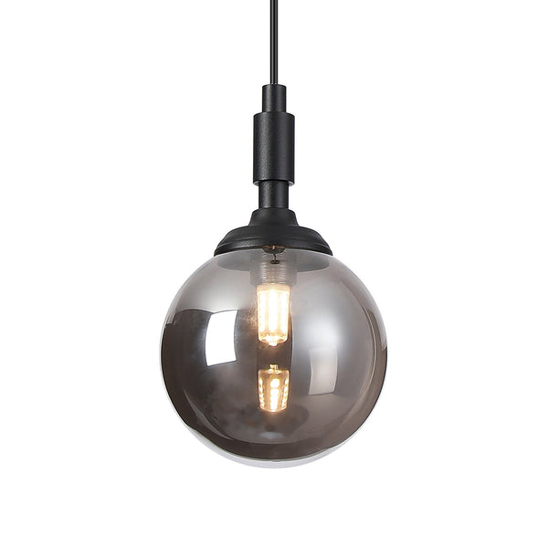 Loughton IP44 Single Drop Pendant in Satin Black with Smooth Round Glass Smoked Diffuser