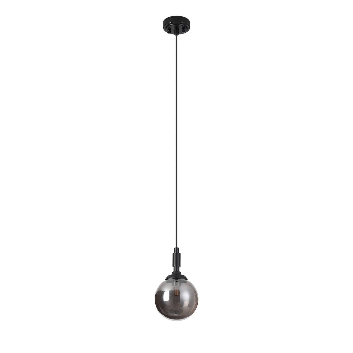 Loughton IP44 Single Drop Pendant in Satin Black with Smooth Round Glass Smoked Diffuser