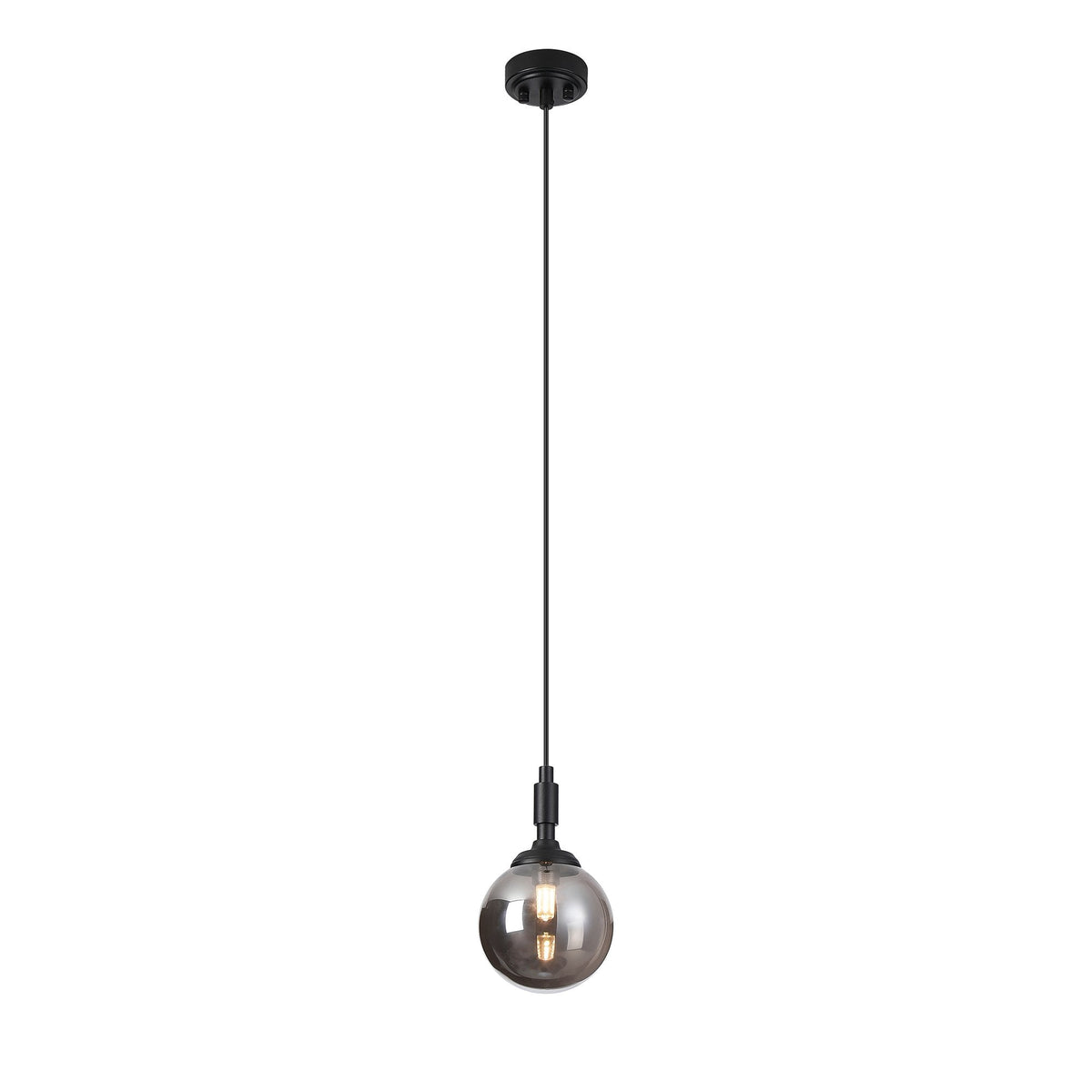 Loughton IP44 Single Drop Pendant in Satin Black with Smooth Round Glass Smoked Diffuser