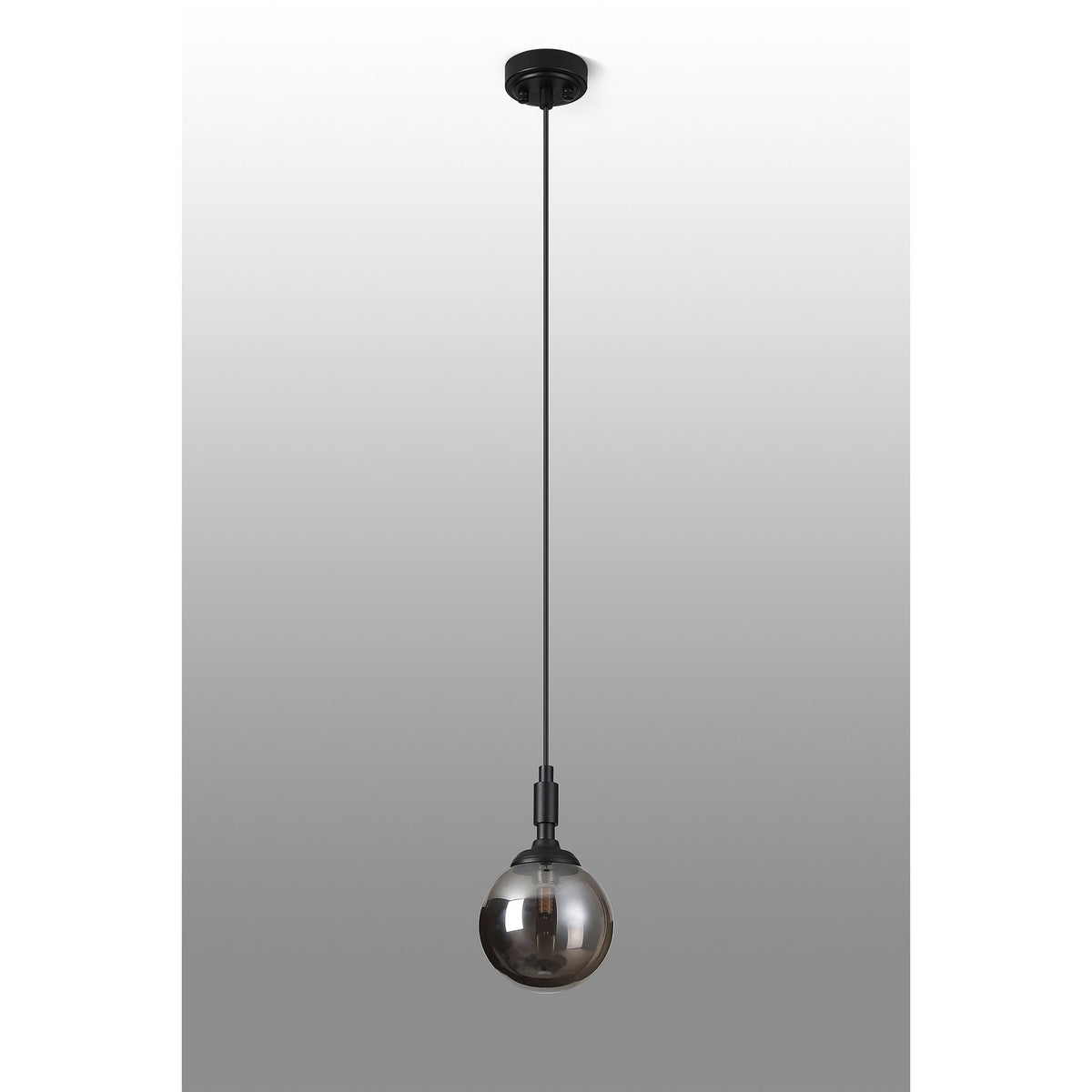 Loughton IP44 Single Drop Pendant in Satin Black with Smooth Round Glass Smoked Diffuser
