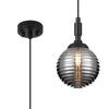 Loughton IP44 Single Drop Pendant in Satin Black with Ribbed Round Glass Smoked Diffuser
