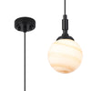 Loughton IP44 Single Drop Pendant in Satin Black with Round Glass Brown & White Marble Effect Diffuser